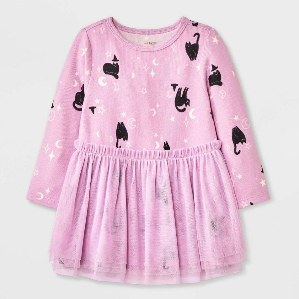 Nwt Baby Girl Halloween Long Sleeve Tulle Dress Cat & Jack Cat Witch Purple